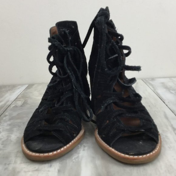 Jeffrey Campbell Lace-Up Open Toe Black Leather Booties 6.5 - Picture 2 of 13